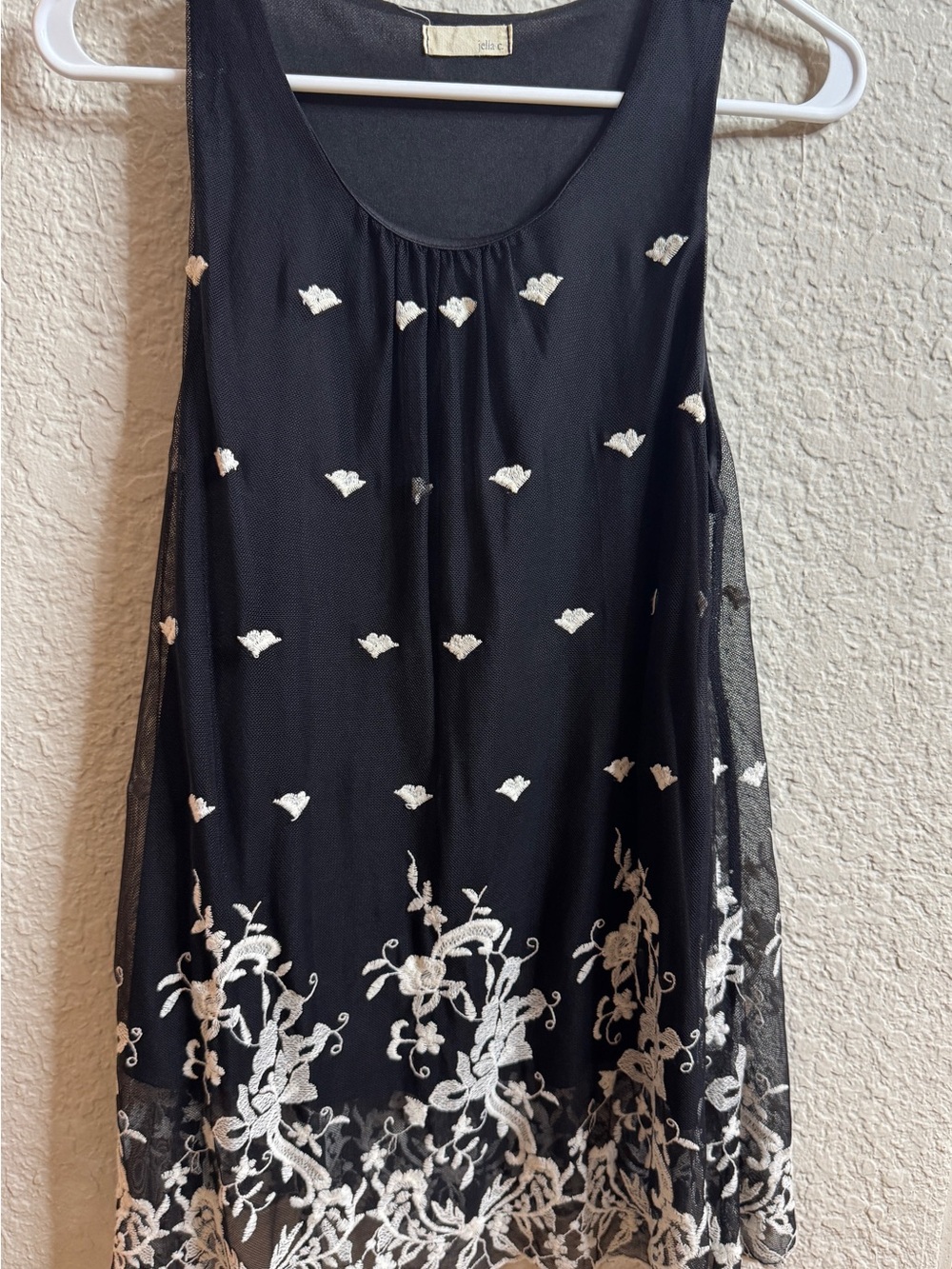 Ella Black Mesh Tunic with White Floral Embroidery